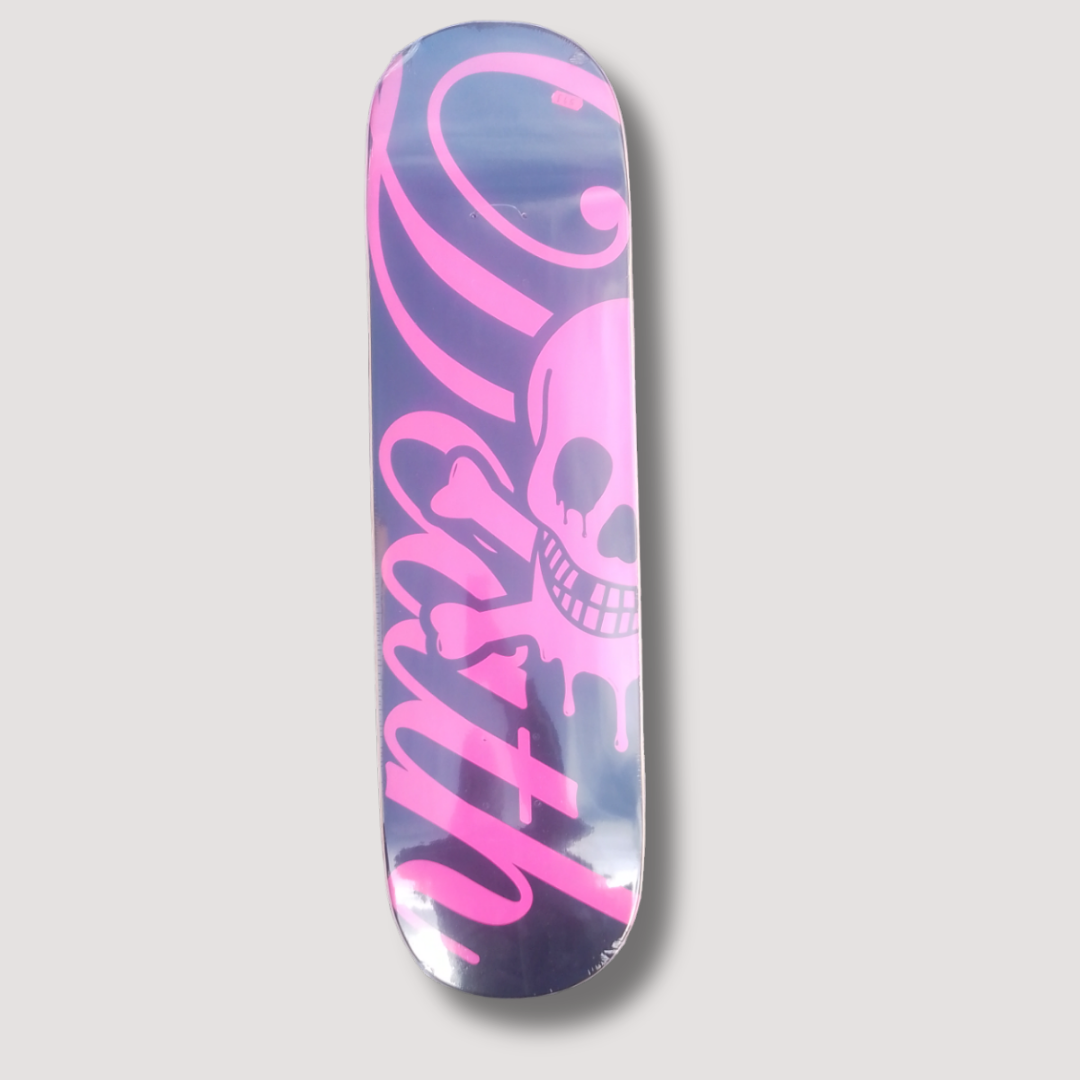 Death Skateboards pink Script graphic on popsicle squared shape image 0
