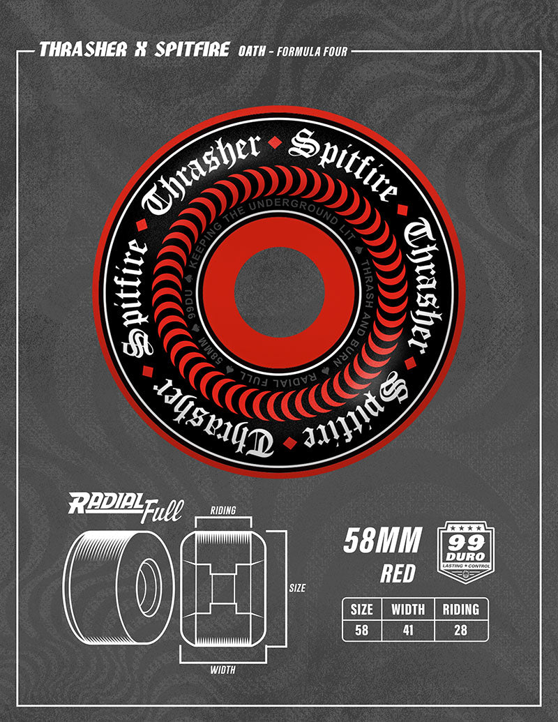 Spitfire x Thrasher formula four Radial Full Wheels 58mm 99a